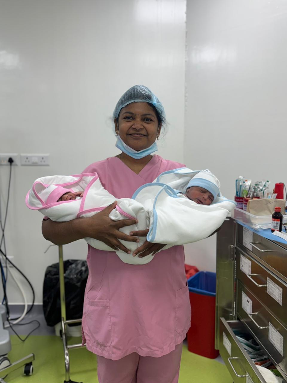 Dr. Mamtha C.V. with two newborn babies